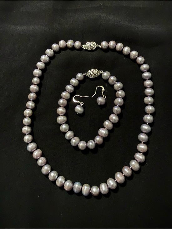 Jewelry - Classic Silver Pearl Necklace, Bracelet & Earring Set - Elegant Women Jewelry